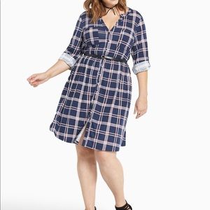 Torrid Navy Blue plaid button down shirt dress.
